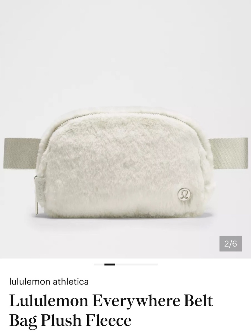 lululemon athletica Plush Fleece Everywhere Belt Bag in White with Gold Logo